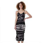 Black And White Hamburger Print Slim Fit Midi Cami Dress
