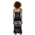 Black And White Hamburger Print Slim Fit Midi Cami Dress