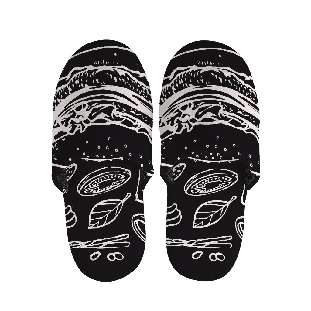 Black And White Hamburger Print Slippers