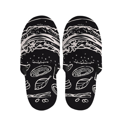 Black And White Hamburger Print Slippers