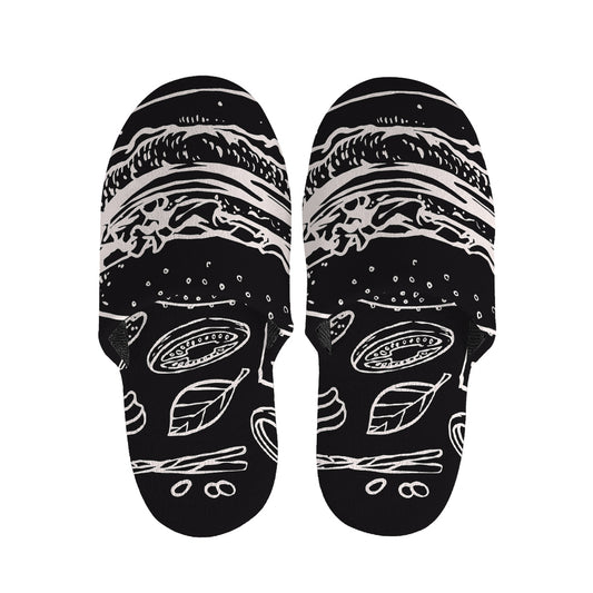Black And White Hamburger Print Slippers