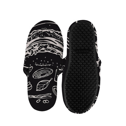 Black And White Hamburger Print Slippers