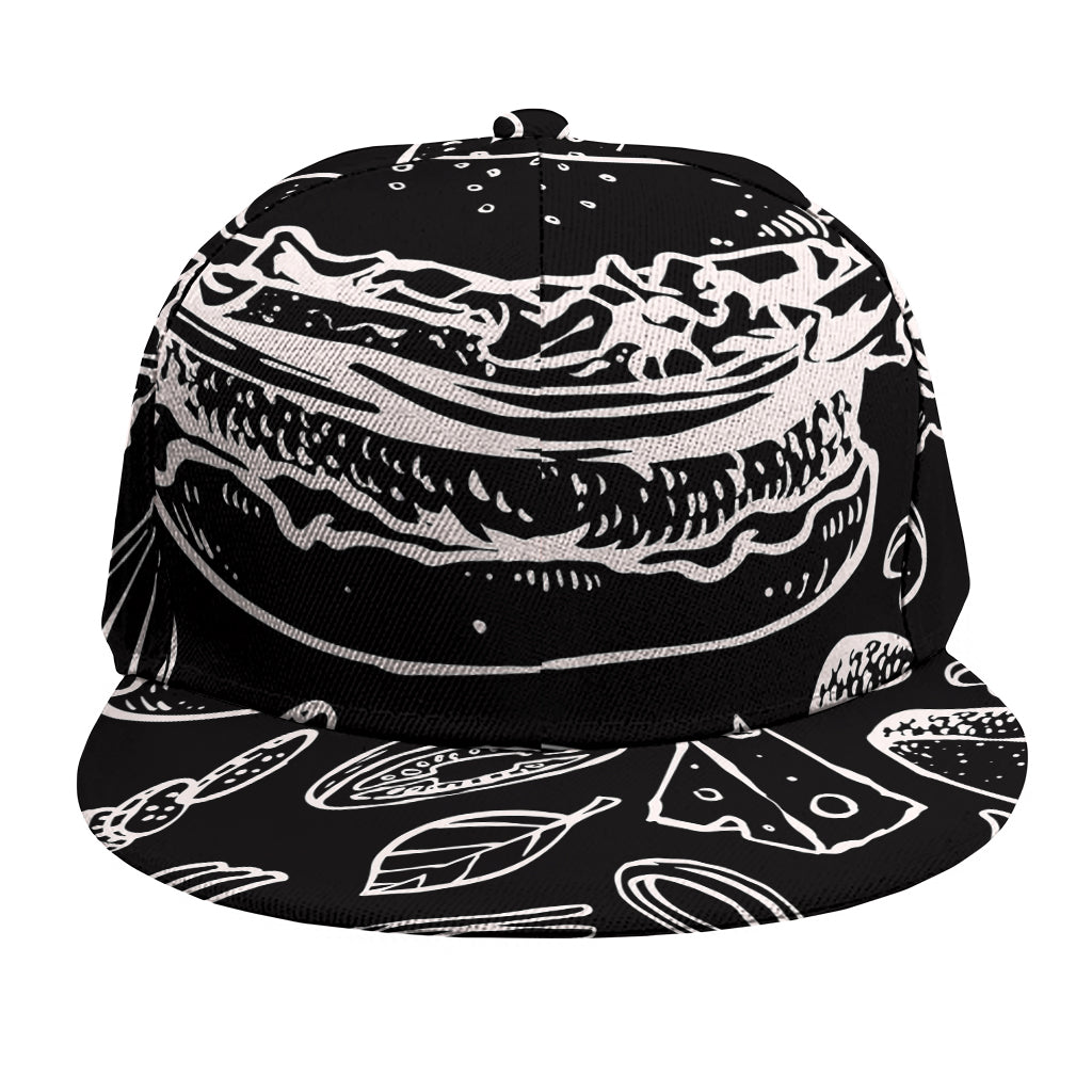 Black And White Hamburger Print Snapback Cap