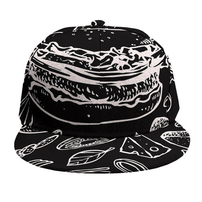 Black And White Hamburger Print Snapback Cap