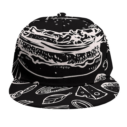 Black And White Hamburger Print Snapback Cap
