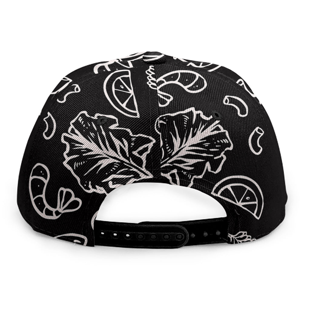 Black And White Hamburger Print Snapback Cap