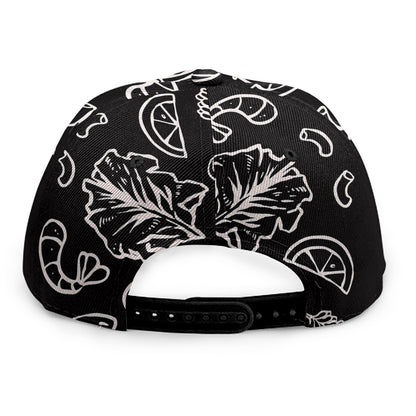 Black And White Hamburger Print Snapback Cap