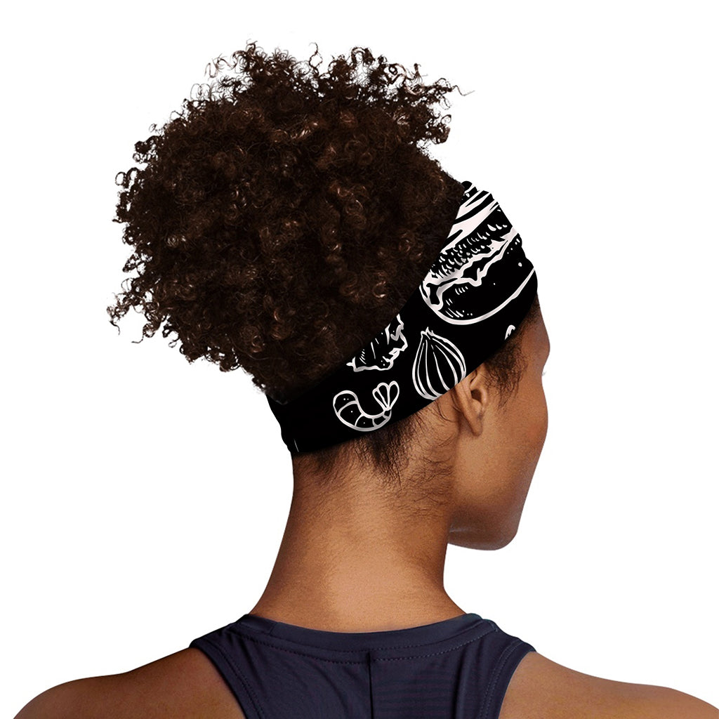 Black And White Hamburger Print Sports Headband
