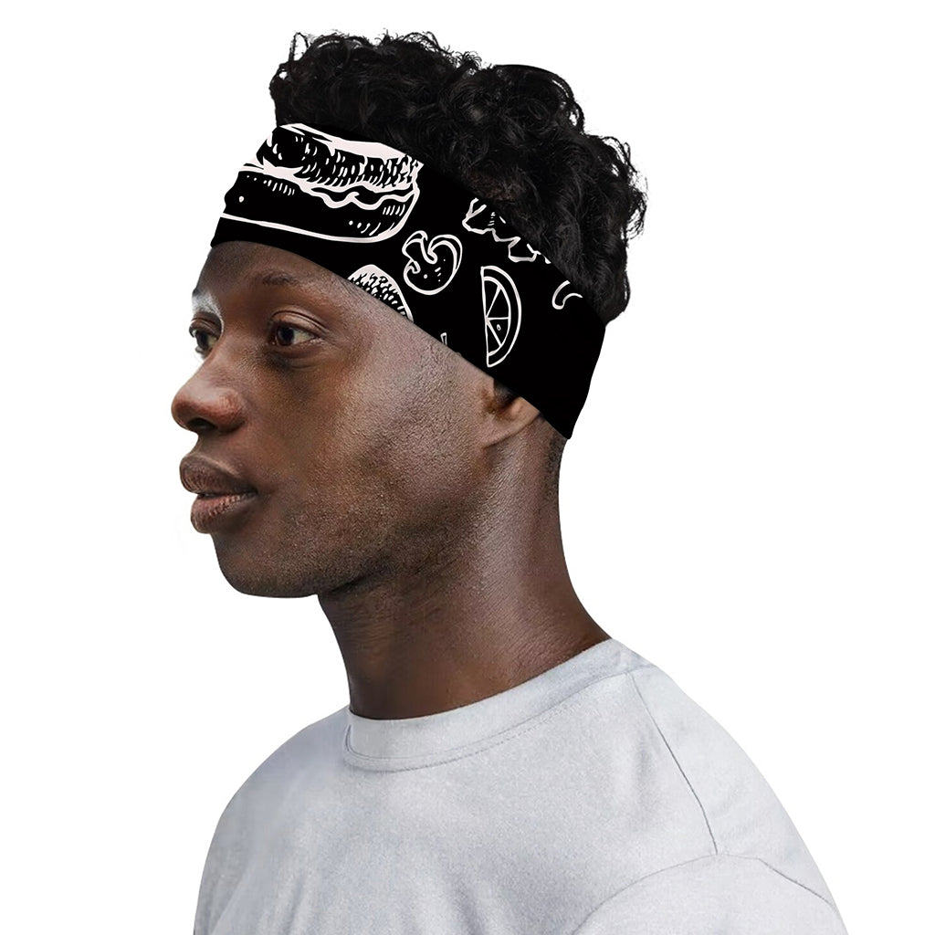 Black And White Hamburger Print Sports Headband