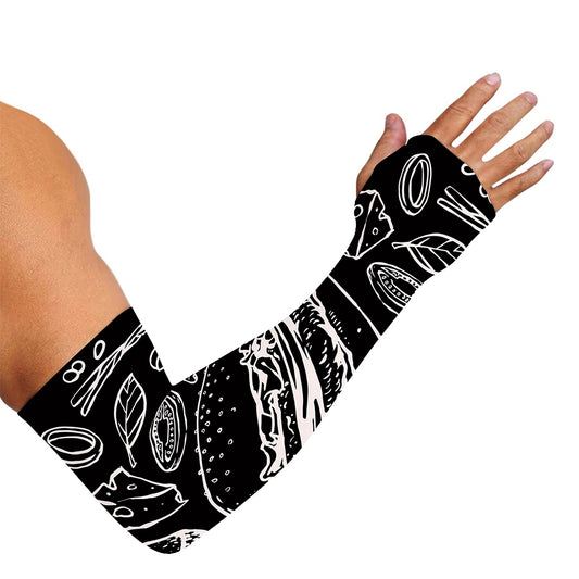 Black And White Hamburger Print Sun Protection Arm Sleeves