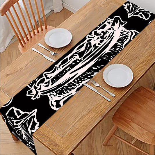 Black And White Hamburger Print Table Runner