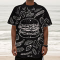 Black And White Hamburger Print Textured Short Sleeve Shirt