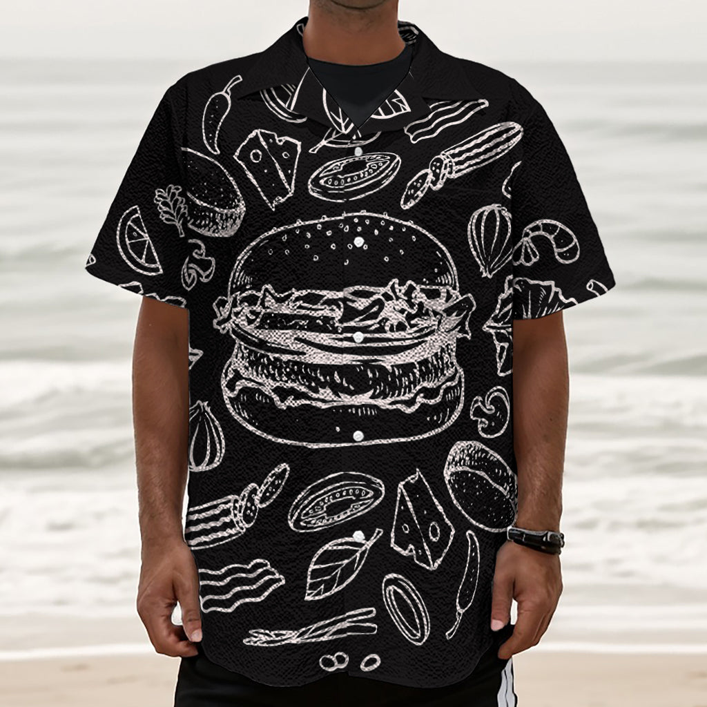 Black And White Hamburger Print Textured Short Sleeve Shirt
