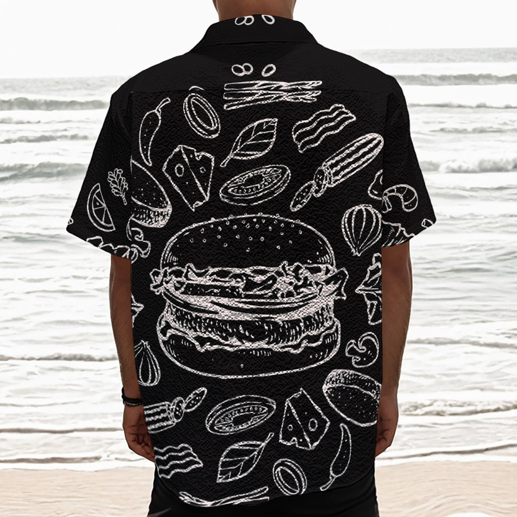 Black And White Hamburger Print Textured Short Sleeve Shirt