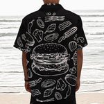 Black And White Hamburger Print Textured Short Sleeve Shirt