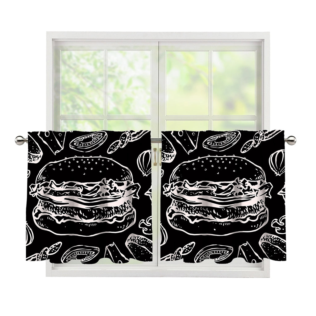 Black And White Hamburger Print Tier Curtains