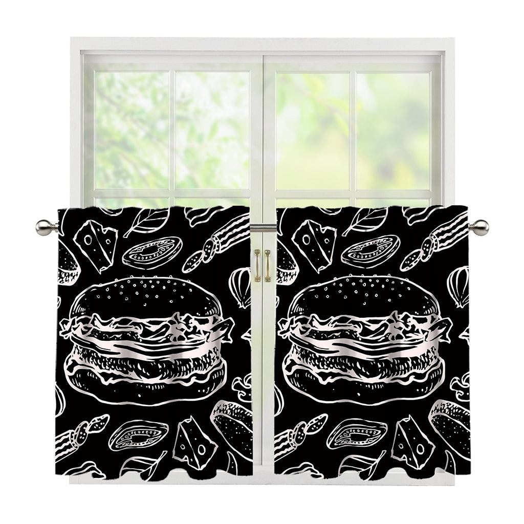 Black And White Hamburger Print Tier Curtains