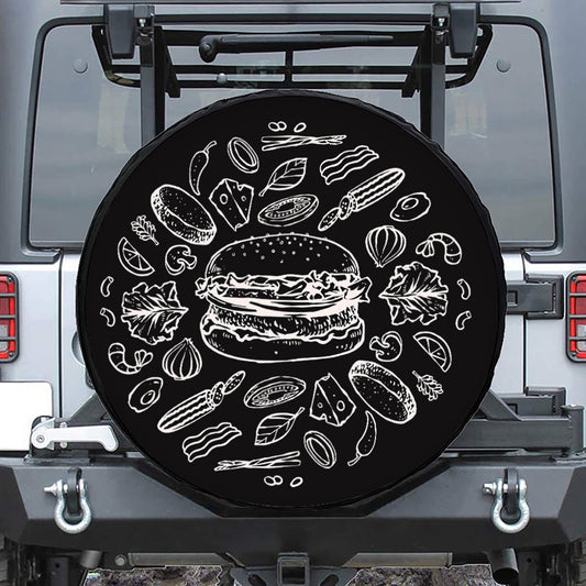 Black And White Hamburger Print Tire Cover
