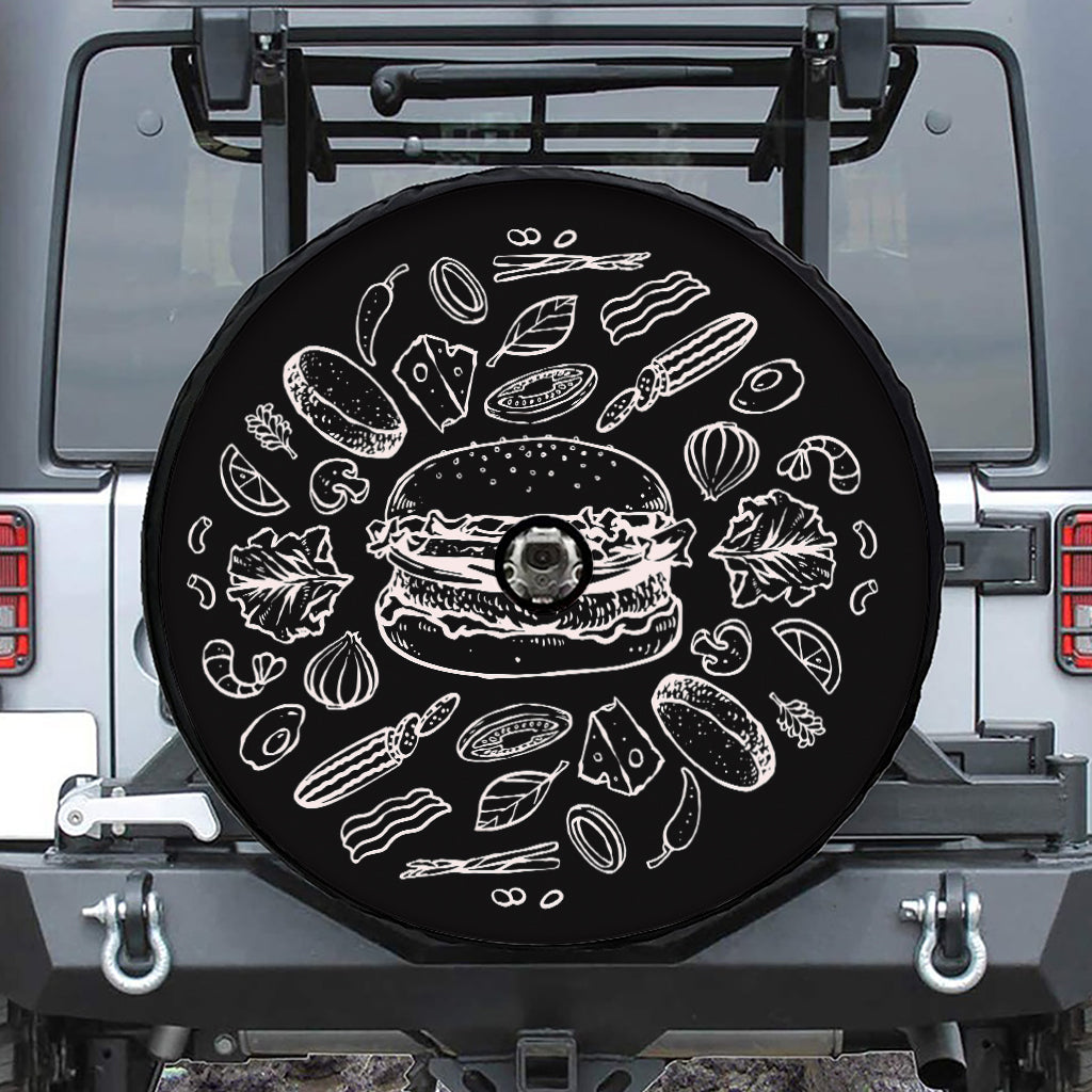 Black And White Hamburger Print Tire Cover With Camera Hole