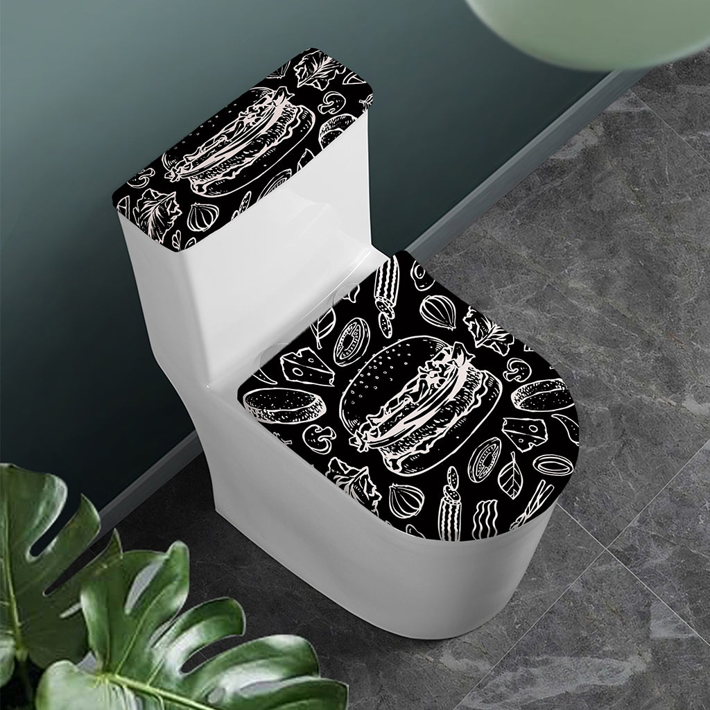Black And White Hamburger Print Toilet Lid And Tank Cover Set