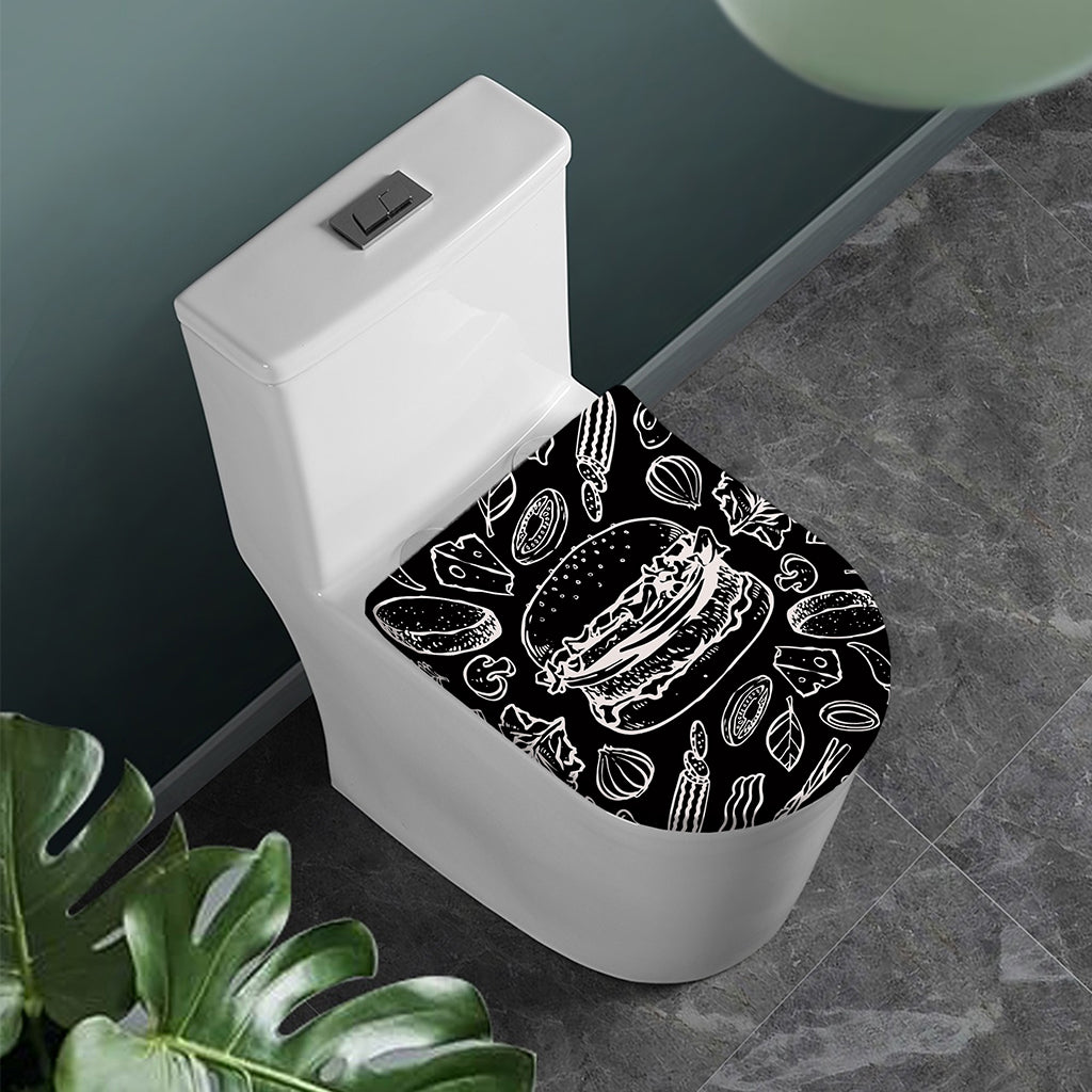 Black And White Hamburger Print Toilet Lid Cover