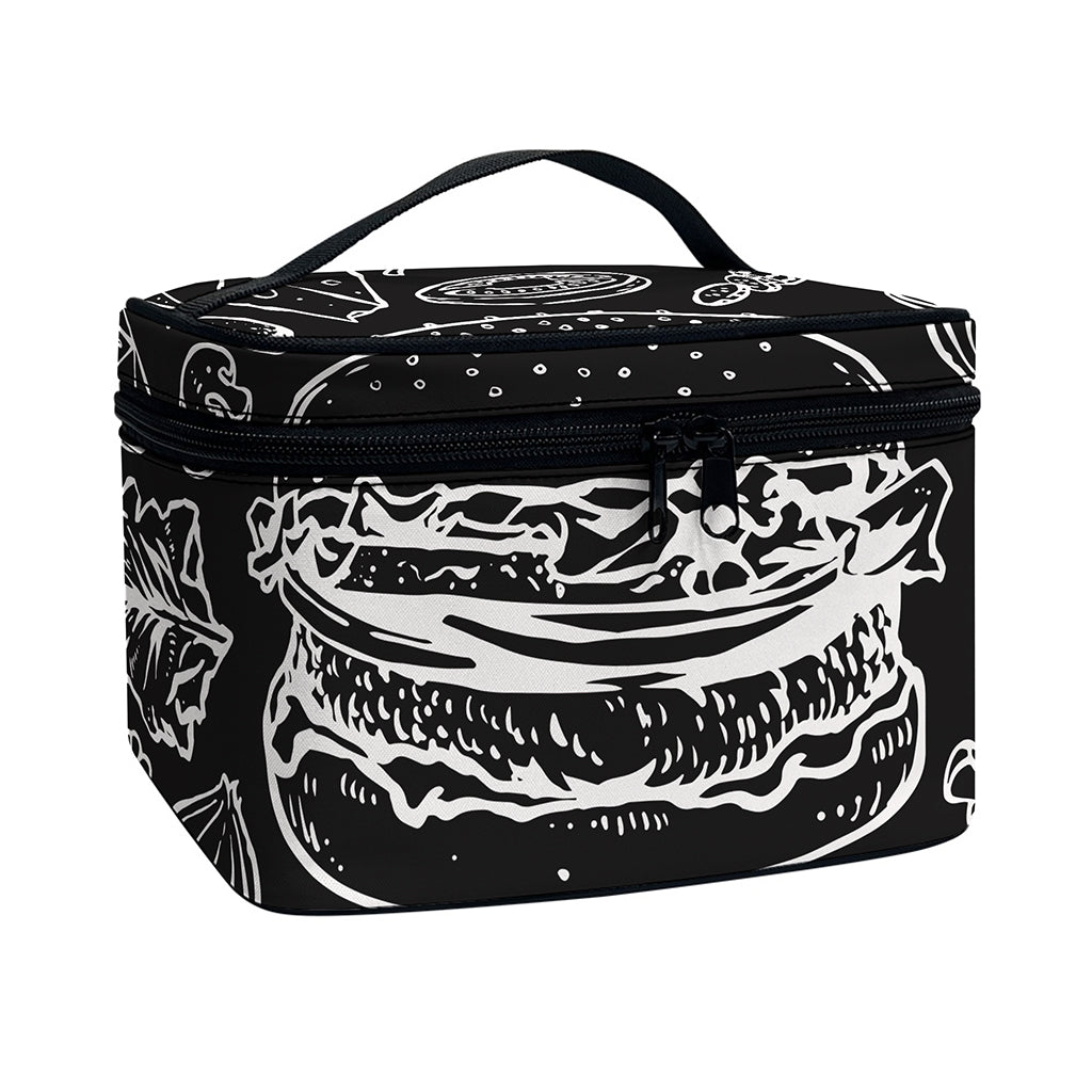 Black And White Hamburger Print Travel Makeup Bag