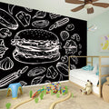 Black And White Hamburger Print Wall Sticker