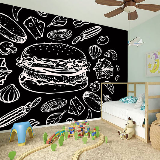 Black And White Hamburger Print Wall Sticker