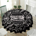 Black And White Hamburger Print Waterproof Round Tablecloth