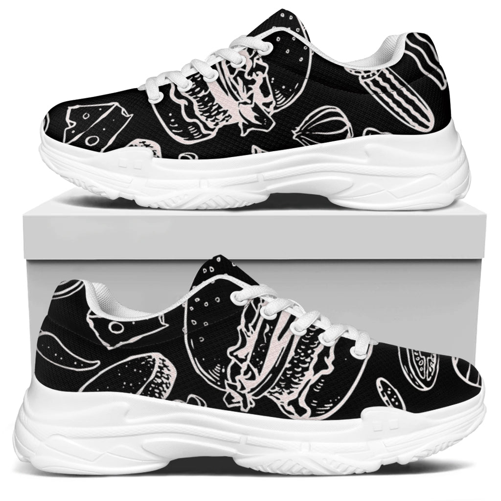Black And White Hamburger Print White Chunky Shoes