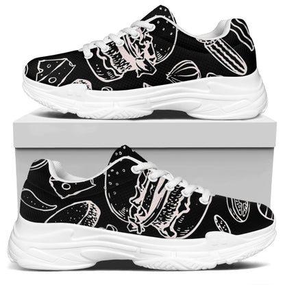 Black And White Hamburger Print White Chunky Shoes