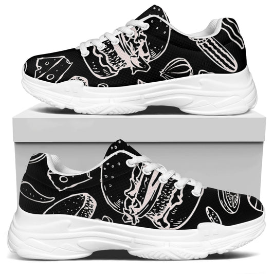 Black And White Hamburger Print White Chunky Shoes