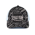 Black And White Hamburger Print White Mesh Trucker Hat