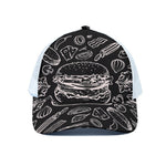 Black And White Hamburger Print White Mesh Trucker Cap