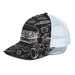 Black And White Hamburger Print White Mesh Trucker Cap