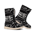 Black And White Hamburger Print Winter Boots