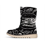 Black And White Hamburger Print Winter Boots