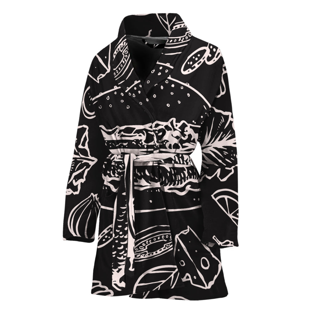 Black And White Hamburger Print Women's Bathrobe