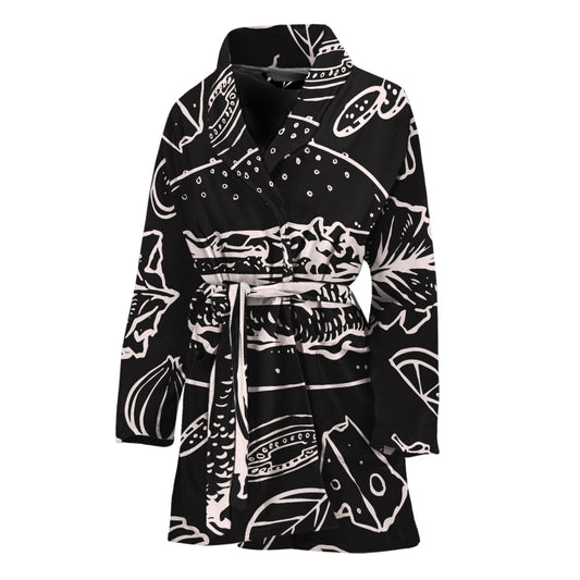 Black And White Hamburger Print Women's Bathrobe