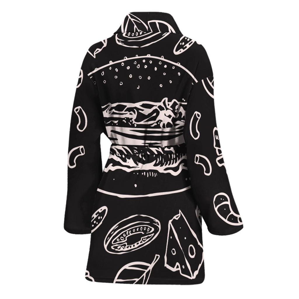 Black And White Hamburger Print Women's Bathrobe