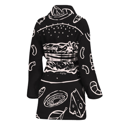 Black And White Hamburger Print Women's Bathrobe