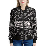 Black And White Hamburger Print Women's Bomber Jacket