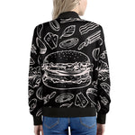 Black And White Hamburger Print Women's Bomber Jacket