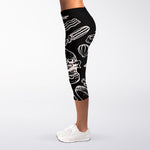 Black And White Hamburger Print Women's Capri Leggings