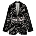 Black And White Hamburger Print Women's Cotton Blazer