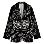 Black And White Hamburger Print Women's Cotton Blazer