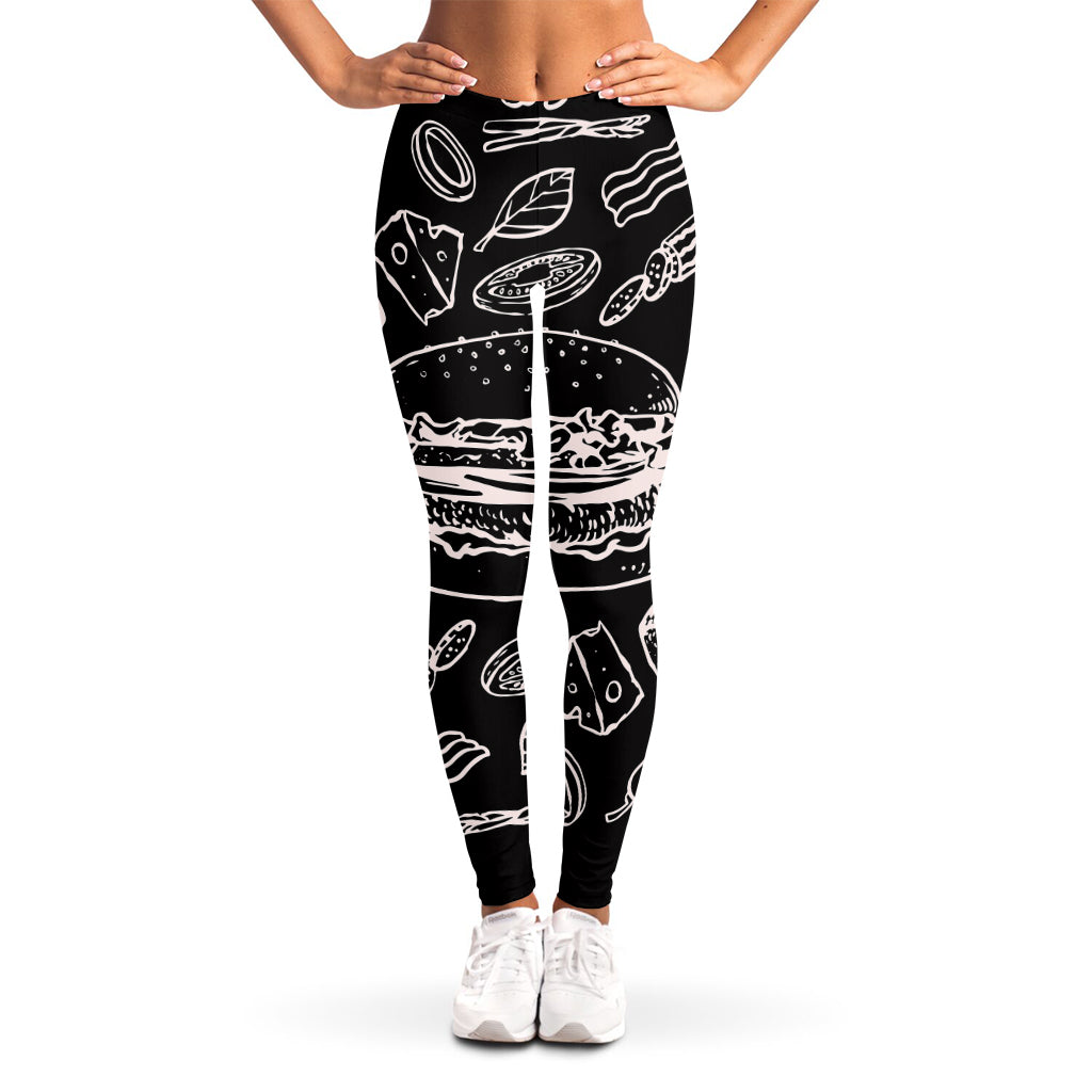 Black And White Hamburger Print Women's Leggings