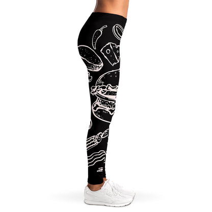 Black And White Hamburger Print Women's Leggings