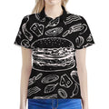 Black And White Hamburger Print Women's Polo Shirt