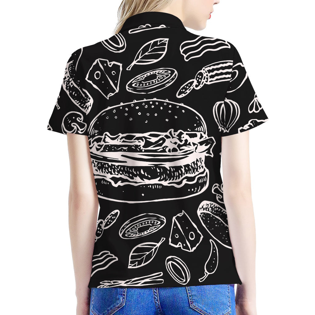 Black And White Hamburger Print Women's Polo Shirt
